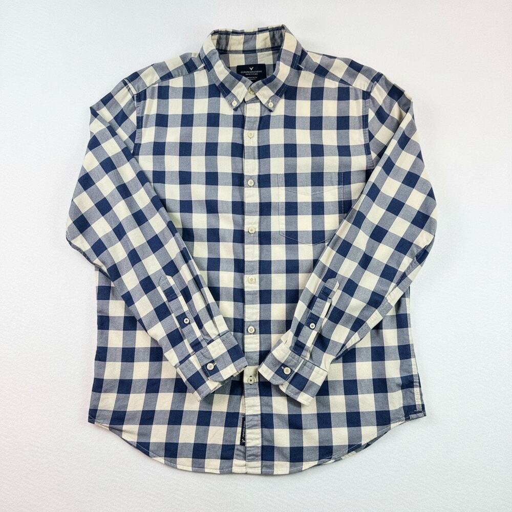 American Eagle Seriously Soft Gingham Plaid Button Up Shirt - Men's Large L